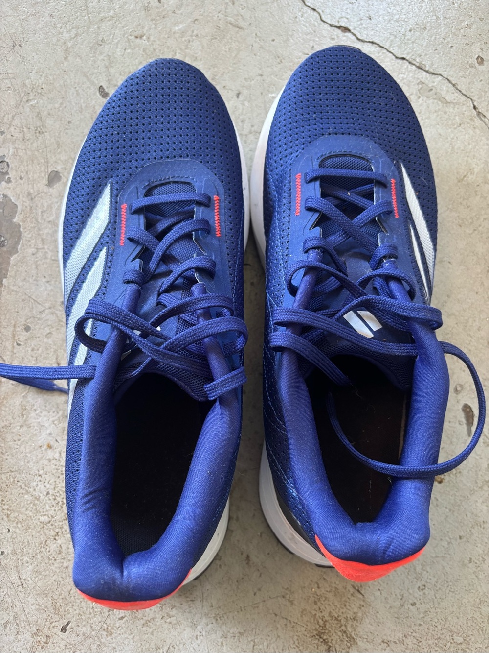 adidas Navy Blue White Athletic Shoes with Red Accent